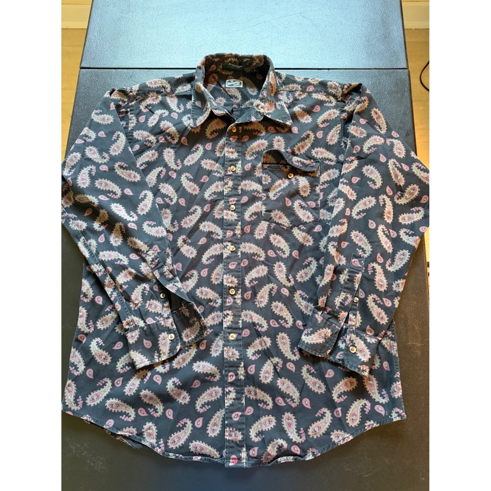 Vintage Hathaway Country Twills Mens Large Paisley Cotton Button Down Shirt LS
